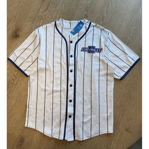Official GM Chevrolet Racing Baseball Jersey White Blue Pinstripes NEW NWT